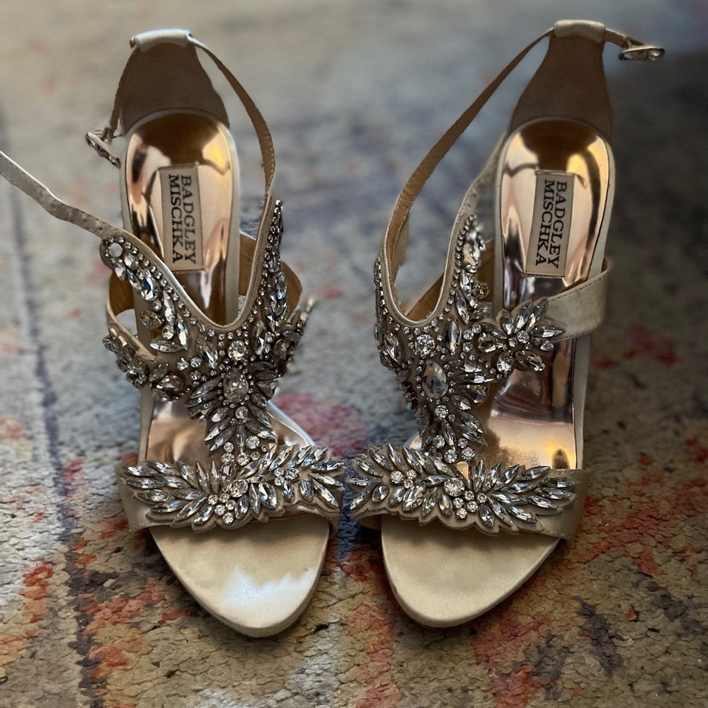 Badgley Mischka satin jeweled heels - only worn once!